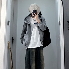 抖音得物高品质秋冬美式高街重磅结构辑明线纹理连帽卫衣外套W111，女装短外套，电商A486-1
