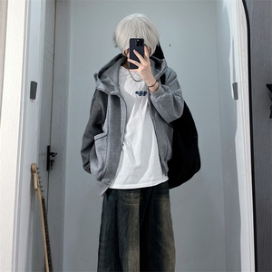 抖音得物高品质秋冬美式高街重磅结构辑明线纹理连帽卫衣外套W111图片