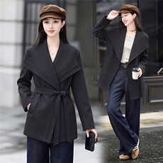 高端时尚女2026秋新款气质宽松显瘦韩版大翻领风衣外套送腰带，女装风衣，火爆靓佳人