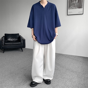 8XL-M短袖t恤男款夏季薄款垂感小V领七分袖加肥加大码DT005特P20图片