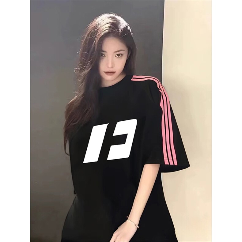 抖音得物品质二开240克宽松纯棉美式潮牌印花三条杠中性风短袖T恤,男装T恤,电商A486-1