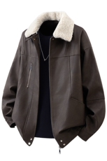 1PU皮复古做旧面料可脱卸羊羔毛领大码M-5XL棉衣男77933P138控198，男装棉衣，星座226-2