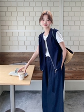 休闲马甲女夏季新款小香风减龄阔腿裤T恤三件套，女装套装/套裙，秀美人生