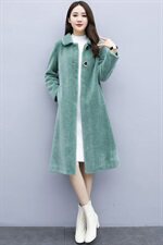 秋冬外套女2021年新款韩版中长款纯色直筒款颗粒绒全毛外套，女装毛呢外套，媚琳依坊