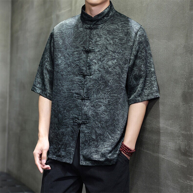 A018-DT5658p65/2025风新中式皱树提花纹大码盘口薄款衬衫,男装衬衫,电商A018