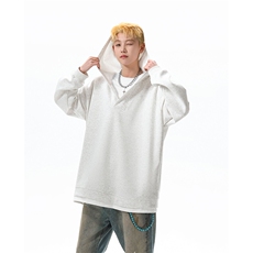8XL-M叠穿假两件卫衣重磅连帽V领拼接套头衫宽松大码外套WY006P65，男装卫衣，电商B312