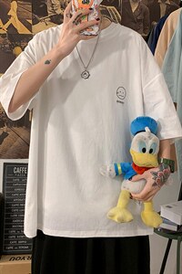 YT26072-P30 亚麻短袖t恤男大码五分袖男宽松七分袖 海报风图片