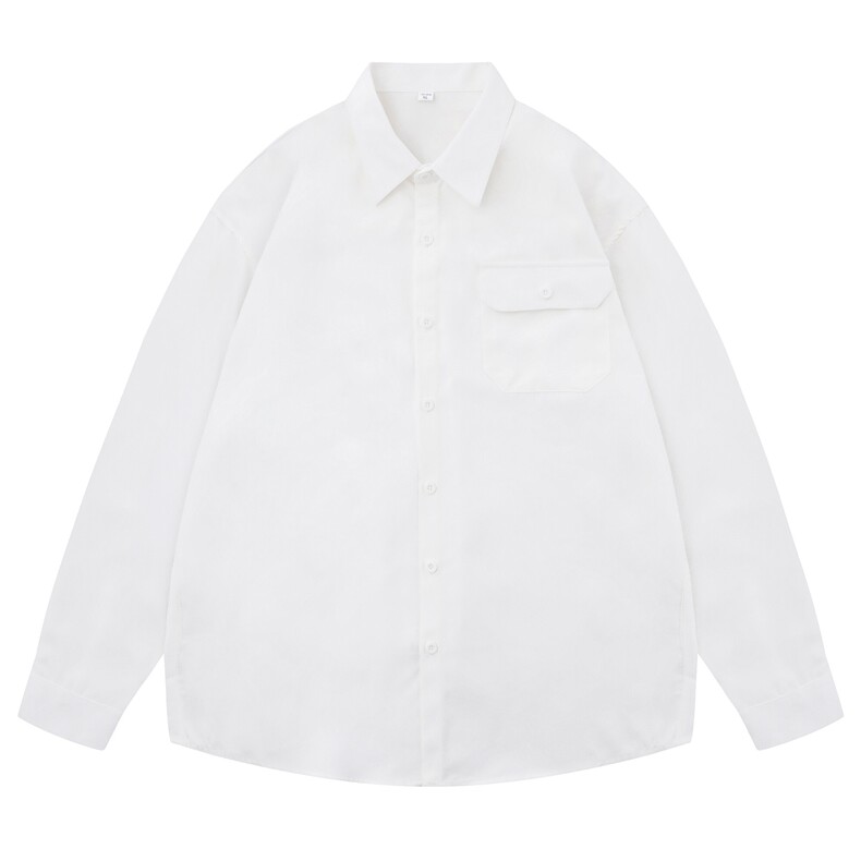 光板得物\唯品二开春装宽松纯色胸口翻袋长袖衬衫衬衣S08P30，男装衬衫，电商A247B