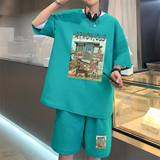 ！2025夏季新款男士华夫格短袖T恤套装百搭学生一套HTZ97P50，男装T恤，电商B220