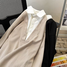 2025春季新款假两件长袖衬衫领卫衣翻领套头潮流现货W8541-P42，男装卫衣，星座512-4