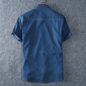 XL-8XL夏薄男装休闲纯棉牛仔短袖衬衫竹节牛仔半袖衬衣1183款图片