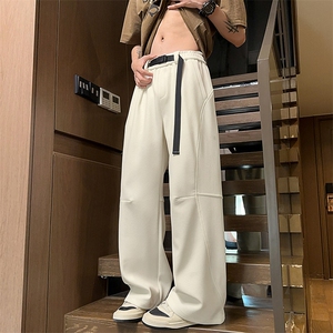 特批P32无差价夏季时尚百搭华夫格腰带拼接大码直筒休闲裤男K5734图片