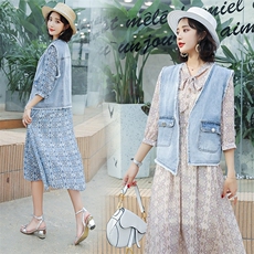 2021年夏季时尚潮流舒适牛仔外套印花长款两件套套裙，女装套装/套裙，瑶迪依秀