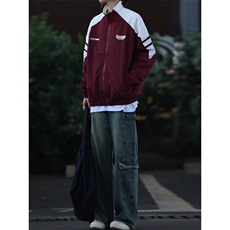 1506/Q83190/P61美式春秋棒球服外套女复古撞色拼接休闲新款宽松，女装短外套，星座1506
