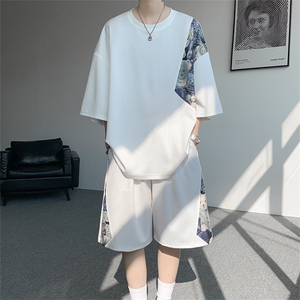 TZ792-特批50  控98 夏季冰丝潮流大码小熊撞色短袖短裤套装男图片