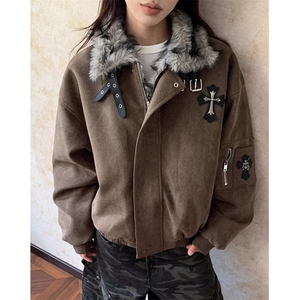 复古做旧座山雕加厚棉服男女宽松解构磨毛毛领外套 MS591图片