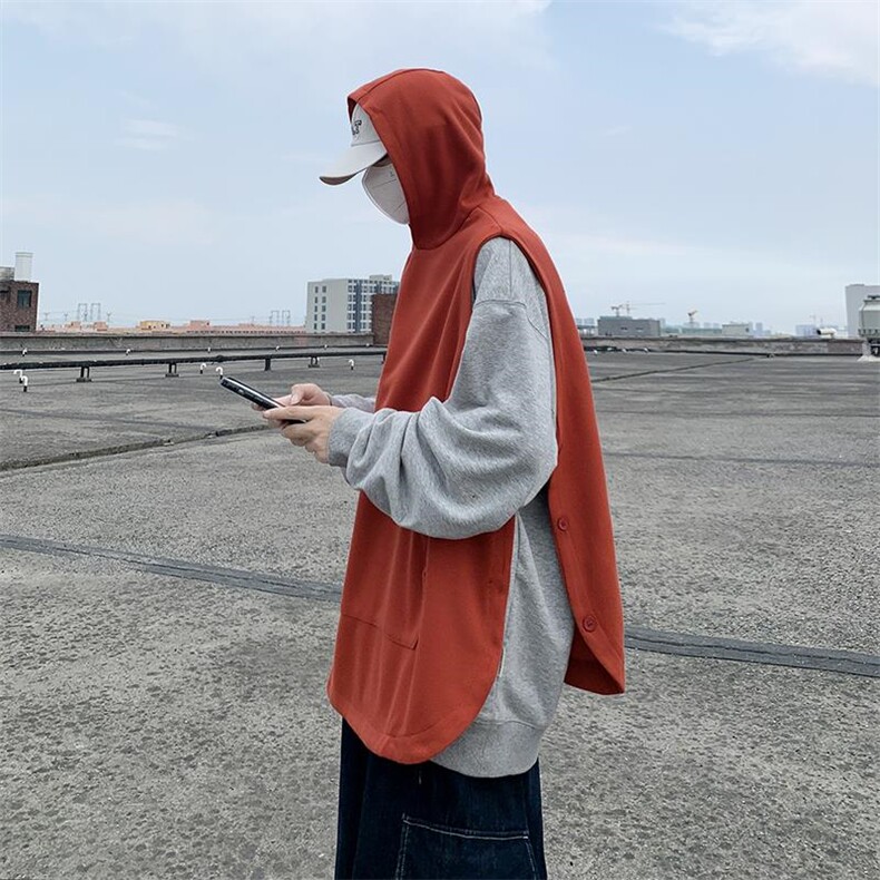 秋装港风针织背心宽松休闲慵懒风毛线连帽马甲中性上衣H204/P50,男装背心/马甲,电商A221A