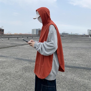 秋装港风针织背心宽松休闲慵懒风毛线连帽马甲中性上衣H204/P50,黑色包臀皮裙如何搭配上衣图片图片