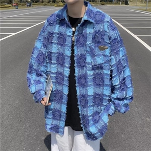 格子长袖衬衫男春秋款高级感潮牌痞帅衬衣外套美式上衣W1373/P50图片