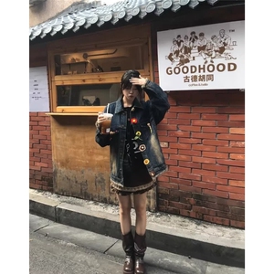 2580-P73 做旧水洗牛仔外套女花朵2025新款设计感宽松百搭休闲图片