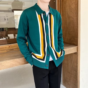春秋新款高级设计感开衫毛衣男士潮牌拼色针织衫潮流外套 MB01图片