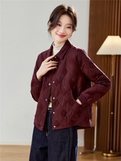 新款翻领菱形格刺绣夹棉短外套上衣2026年春季，女装短外套，简韵佳