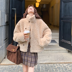 咖色软糯两面穿皮毛一体羊羔毛外套女秋冬2025新款时髦减龄棉服，女装皮草，2B218