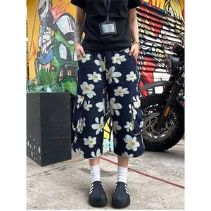 复古邹菊印花工装牛仔七分裤女夏季街头阔腿五分裤短裤 KD19图片