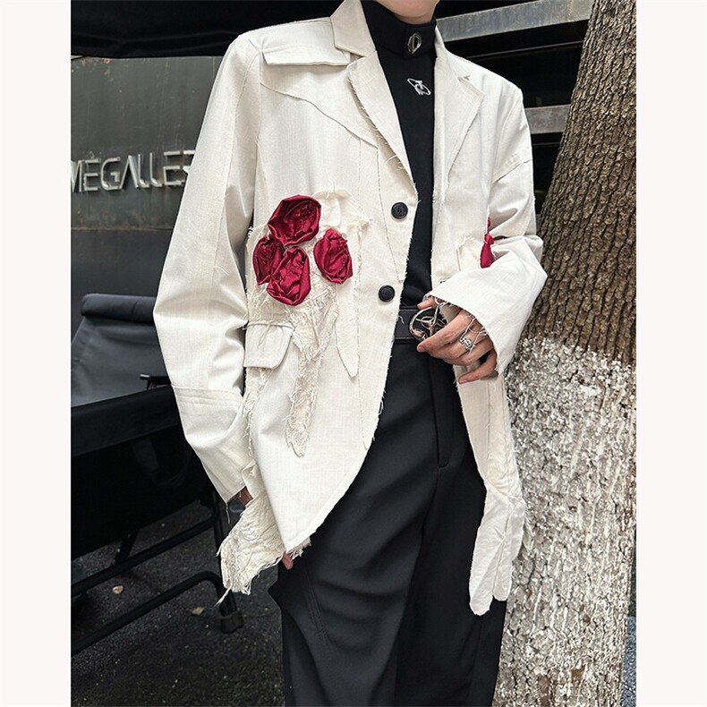 现货！25春季男士白雪玫瑰立体花朵设计感喜服西装外套XZ72-P168，男装西服，电商B288
