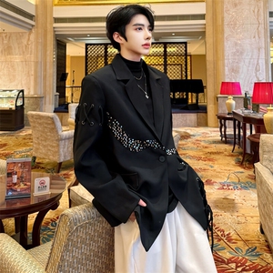 （图）春季暗黑系ins拼接亮片西装绑带设计感西服5021-P123图片