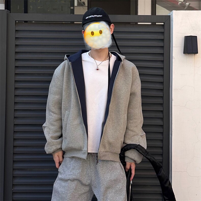 抖音得物高品质二开26春装美式重磅宽松结构双面连帽卫衣外套W68,女装短外套,电商A486