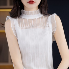 时尚女装无袖蕾丝拼接仿羊毛针织衫显瘦修身百搭上衣，女装针织衫/毛衣，桦兴羊绒