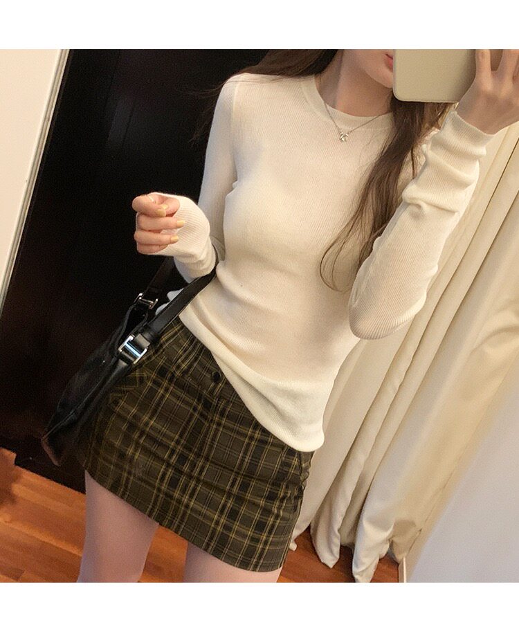 时尚百搭显瘦羊毛圆领打底衫高级感修身长袖针织衫，女装羊毛衫，圣旺供货