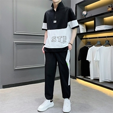 2025新款夏季套装短袖九分裤男士冰丝套装潮流-TZ2611-P50，男装T恤，星座1105