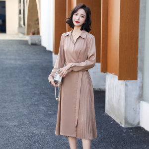 高级感品牌长袖连衣裙女装新款女神范气质赫本风衬衫长裙时尚春秋,女装连衣裙,素月