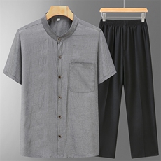 主推长年现货男高品质风中老年短袖衬衫套装中年短袖衬衫，男装中老年男装，钱塘723