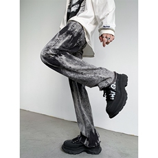 美式高街vibe风裤子欧美痞帅扎染渐变色牛仔裤男修身直筒长裤，男装牛仔裤，星座410-7