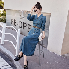 （现货）2026春秋装新时尚减龄气质高端复古色牛仔连衣裙，女装连衣裙，印象茜