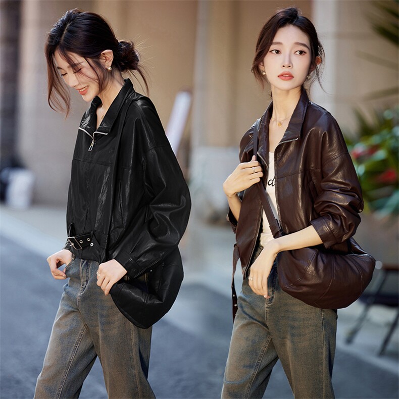 黑色美式复古包包款休闲皮衣外套女2025秋季新款巨好看减龄皮夹克，女装皮衣，安之芮娜