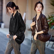 黑色美式复古包包款休闲皮衣外套女2025秋季新款巨好看减龄皮夹克,女装皮衣,安之芮娜, 黑色美式复古包包款休闲皮衣外套女2025秋季新款巨好看减龄皮夹克,女装皮衣,安之芮娜,