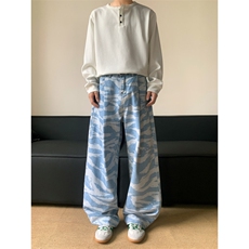 男女水洗迷彩纹理高街潮流阔腿balloon时尚牛仔裤NZ0729-P50，男装牛仔裤，星座308B-2