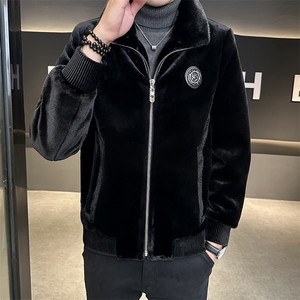 男商务休闲纯色夹克金貂绒保暖外套中年时尚上衣ZX8926-P230图片