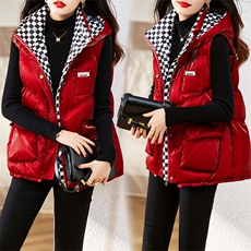 2025秋季女短款棋盘格马夹时尚亮面糖果色韩版宽松小个子马甲外套，女装马甲，千千佰惠