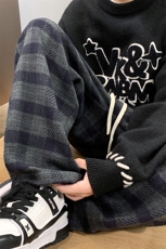 8XL-M特大码加厚毛呢料格子休闲裤宽松直筒长裤子男裤毛呢裤K946，男装休闲裤，电商D206-1