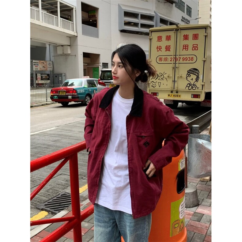 美式撞色水洗流行复古工装翻领男女夹克情侣休闲上衣潮牌薄款外套,男装夹克,星座506A