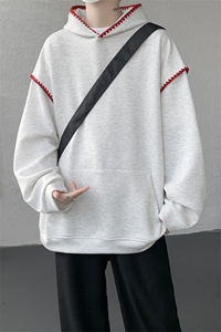 WY10155-特P48 控88新款连帽贝壳绣花麦穗提花大码男宽松情侣卫衣图片