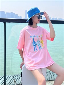 OUGNI 现货时尚重工镶钻卡通短袖T恤图片