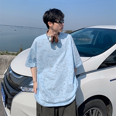 得物抖音品质二开240克重磅宽松纯棉美式做旧扎染工艺短袖T恤，男装T恤，电商A486-1