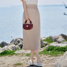 现货BAO2025夏时尚气质优雅百搭遮肉设计感高腰中长款半身裙，女装半身裙，时尚俏佳人