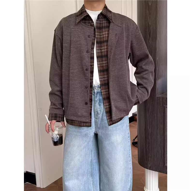 假两件外套男士秋冬季棉服穿搭棒球服青少年美式翻领夹克潮图片